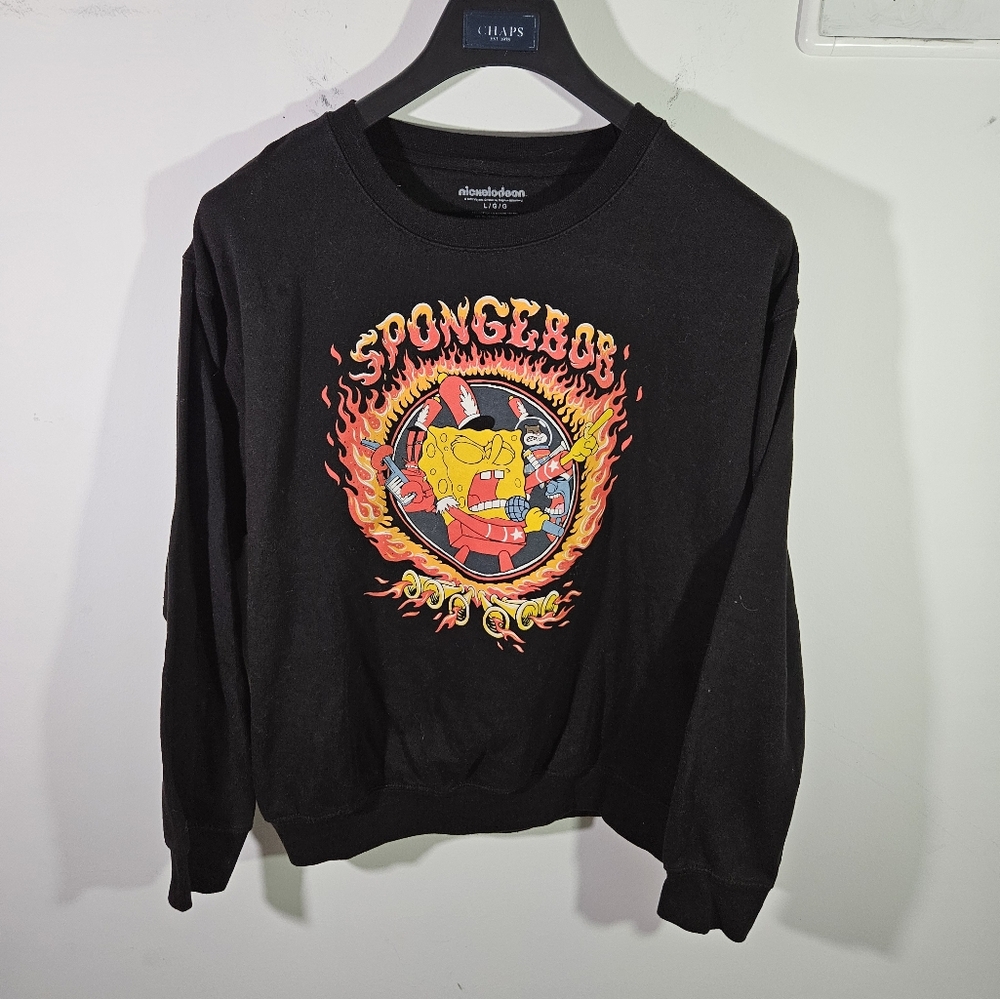 SpongeBob Squarepants Band Sweet Victory Black Graphic Crewneck Sweatshirt!
